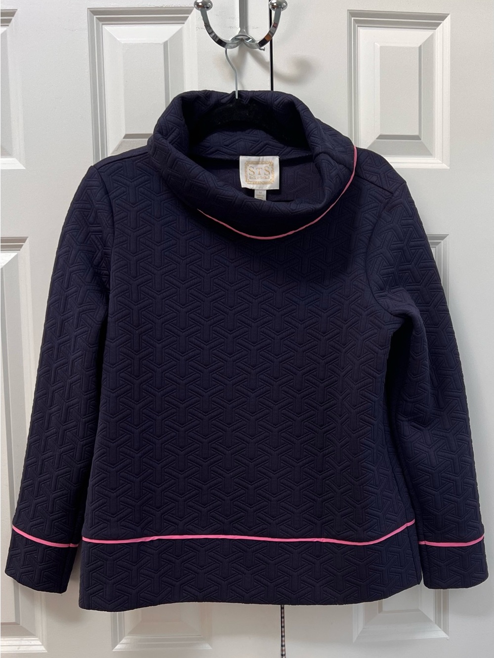 STS Women’s Quilted Funnel Neck Sweater with Pink Trim
